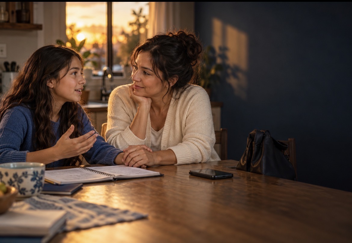 Mother listening to her daughter
